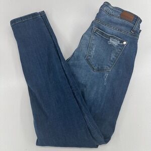 Judy Blue Distressed Skinny Fit Jeans WOMENS Blue Denim Cheetah Print SZ 3 26x27